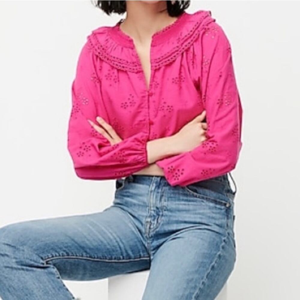 NWT J.Crew hot pink eyelet cotton  blouse top size S